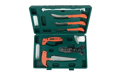 AccuSharp Game Processing Kit, Fixed Blade Kit, Orange Handles, Steel Blades, 9-Piece Kit
