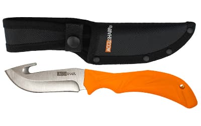 AccuSharp Gut-Hook Knife, Orange Handle, Stainless Steel Blade, Rubber Grip, Includes Sheath