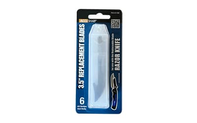 AccuSharp Razor Knife Replacement Blades, (6)-3.5" Stainless Steel Blades, Fits Replaceable Blade Razor Knife, Blue Blade Storage Case