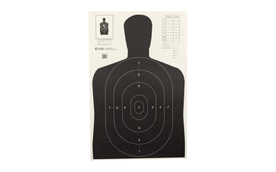 Action Target B-27E Economy Target, Black Silhouette Cut Off Below Ring 7, 23"x35", 100 Per Box