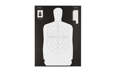 Action Target B-34R Reverse Qualification Target, 25 Yard Reduction Of B-27, Ivory Police Silhouette With Black Background, 17.5"x23", 100 Per Box