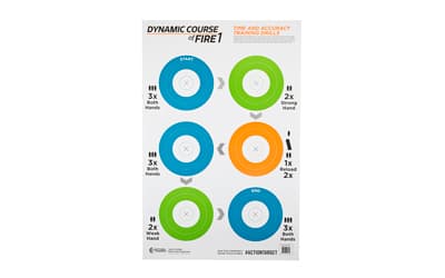 Action Target GS-DCFIRE1, Game Series, Dynamic Course Of Fire 1 Target, Blue/Green/Orange, 23"x35", 100 Per Box