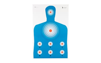 Action Target PR-CQ1, High Visibility Fluorescent Target, Modified B-27 Target, Black/Blue/Red, 23"x35", 100 Per Box