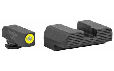 AmeriGlo Protector, Sight, Fits GLOCK 17/19/22/23/24/26/27/33/34/35/37/38/39, Green Tritium LimeGreen Lumi Round Outline Front, Black Serrated Rear