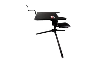 Birchwood Casey Swivel Action Shooting Bench, Seat and Top Swivel 360 Degrees, Extended Armrests, Adjustable Rubber Coated Gun Rest