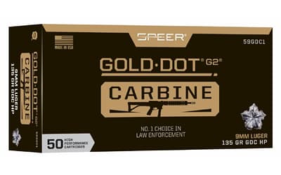 Speer Ammunition Speer Gold Dot Carbine, 9MM, 135 Grain, Gold Dot Hollow Point, 50 Round Box
