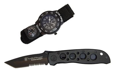Caliber Gourmet Smith and Wesson Extreme Ops Combo, Tanto Folding Knife and Matching Watch, Black