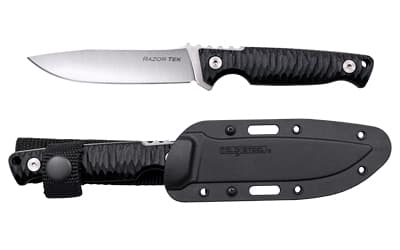 Cold Steel Razor Tek, Fixed Blade Knife, 4" Clip Point, Black GFN Handle, 4116 Stainless Steel, Satin Silver Blade, Includes Secure-Ex Sheath