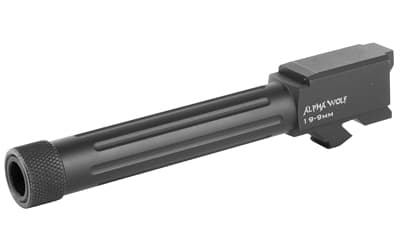 Lone Wolf Distributors AlphaWolf Barrel, 9MM, Salt Bath Nitride Coated, Threaded/Fluted, 416R Stainless Steel, 1/2X28, Fits GLOCK 19