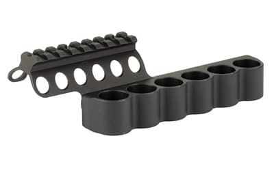 Mesa Tactical SureShell, 6-Shell Side Saddle with Rail, Fits Beretta 1301/A300 Ultima 12 Gauge, Aluminum, Matte Finish, Black