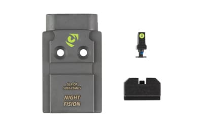 Night Fision Optic Plate + Backup Sight Combo, Yellow Front Night Sight with Black Rear, Holosun 509T Optic Plate, Fits Full Size Glock MOS