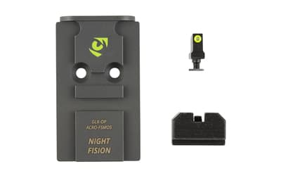 Night Fision Optic Plate + Backup Sight Combo, Yellow Front Night Sight with Black Rear, Aimpoint ACRO Optic Plate, Fits Full Size Glock MOS