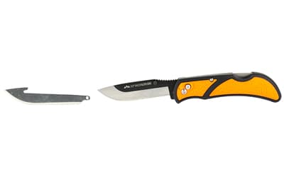 Outdoor Edge Razor EDC Lite, Folding Knife, Plain Edge, 3" Blades, 420J2 Stainless Steel, Orange and Black Handle, Includes (4) Drop Point Blades