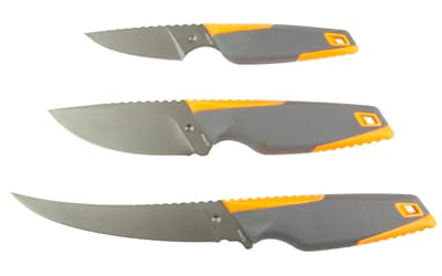 Outdoor Edge Vantex, 4-Piece Roll Pack Kit, Fixed Blade Knives, Gray & Orange Rubber Overmolded Handles, Includes (1) Drop Point, (1) Boning
