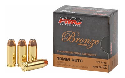 PMC Ammunition Bronze Ammunition, 10MM, 170 Grain, Jacketed Hollow Point, 25 Round Box