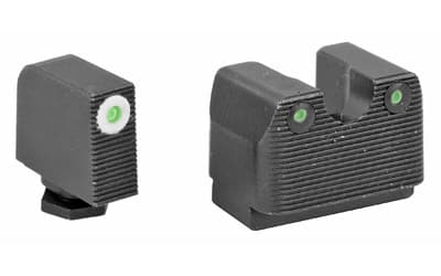 Rival Arms Tritium 3 Dot Front/Rear Green Night Sight, Fits Glock MOS 17/19, White Front Sight Ring, Black Nitride Quench-Polish-Quench (QPQ) Finish