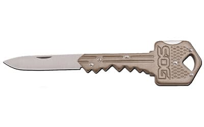 SOG Knives & Tools Folding Key, Folding Knife, 1.5" Straight Edge Drop Point, Brass Stainless Steel Handle, 420J2 Steel, Satin Finish, Silver