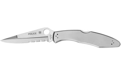 Spyderco Police, 4.125" Folding Knife, Clip Point, Combo Edge, VG10/Satin, Stainless, Circle Thumb Hole/Pocket Clip