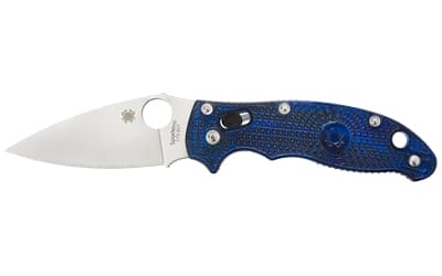 Spyderco Manix 2, 3.37" Folding Knife, Drop Point, Plain Edge, CTS BD1N, Translucent Blue FRCP, Circle Thumb Hole/Pocket Clip