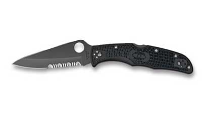 Spyderco Endura 4, Lightweight, 3.375" Folding Knife, Clip Point, Combo Edge, VG10/Black, Black FRN, Circle Thumb Hole/Pocket Clip