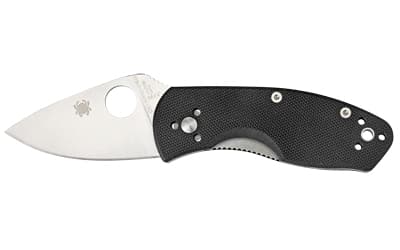 Spyderco Ambitious G-10, 2.31" Folding Knife, Drop Point, Plain Edge, 8Cr13MoV/Satin, Black G10, Circle Thumb Hole/Pocket Clip