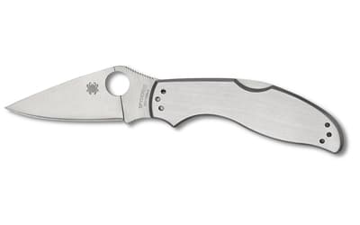 Spyderco UpTern, Folding Knife, 2.82" Clip Point Blade, 6.57" Overall Length, 8Cr13MoV Blade Steel, Plain Edge, Satin Finish, Silver, Back Lock