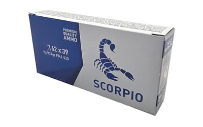 STV Technology Scorpio Ammo, 7.62X39, 124 Grain, Full Metal Jacket, 20 Round Box