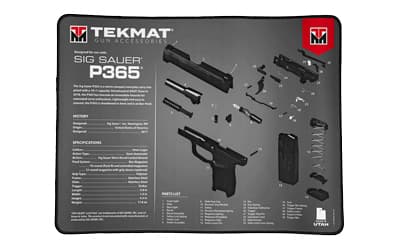 TekMat Ultra Mat, Sig Sauer P365, Cleaning Mat, Thermoplastic Surface Protects Gun From Scratching, 1/4" Thick, 15"X20", Tube Packaging, Black