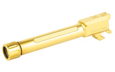 True Precision Barrel, 9MM, Threaded 1/2X28, Fits Springfield Hellcat Pro, Titanium Nitride Finish, Gold