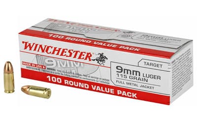 Winchester Ammunition USA, 9MM, 115 Grain, Full Metal Jacket, 100 Round Box