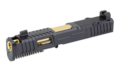 Zaffiri Precision IBS Complete Slide, Fits GLOCK 19 Gen 5, Chunk Ported Barrel, Gold, Cerakote Finish, Black, RMR Optic Cut