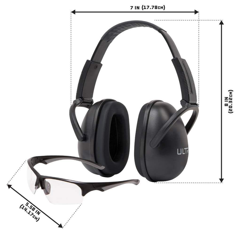 Allen ULTRX Blocker Eye & Ear Protection Combo Passive Ear Muffs 23dB Black Shooting Glasses Clear with Black Frames