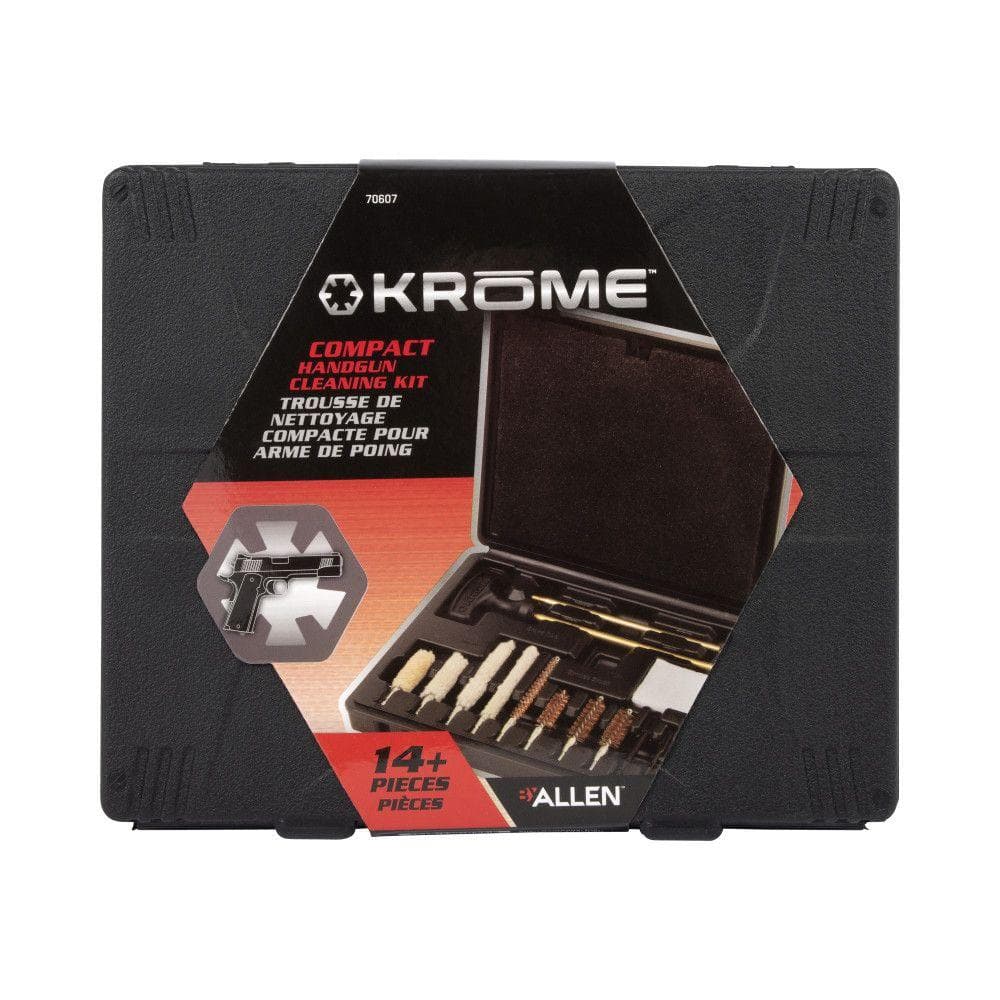 Allen Krome Compact Handgun Cleaning Kit .22 .38 9mm 357 .44 &.45 Cal. 14-Pieces Black