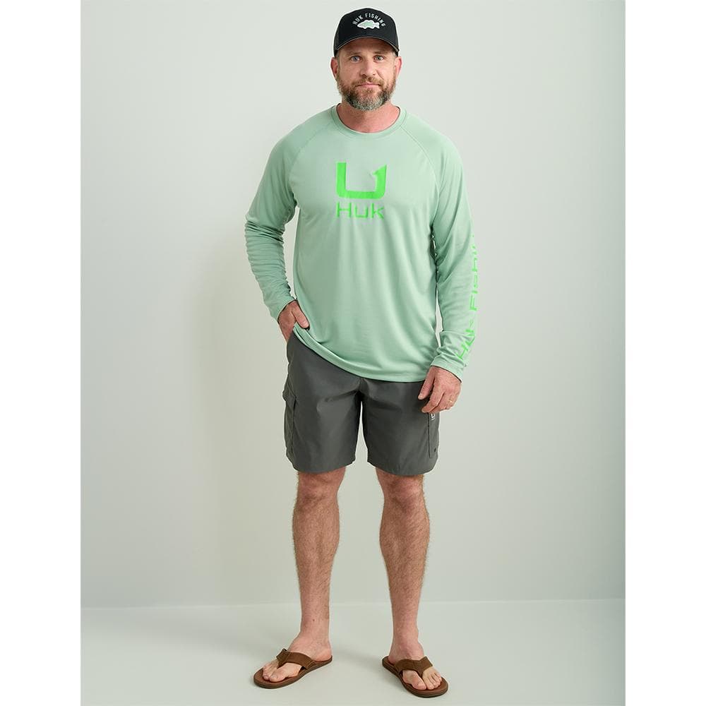 Huk Icon Crew Long Sleeve Shirt Fog Green M