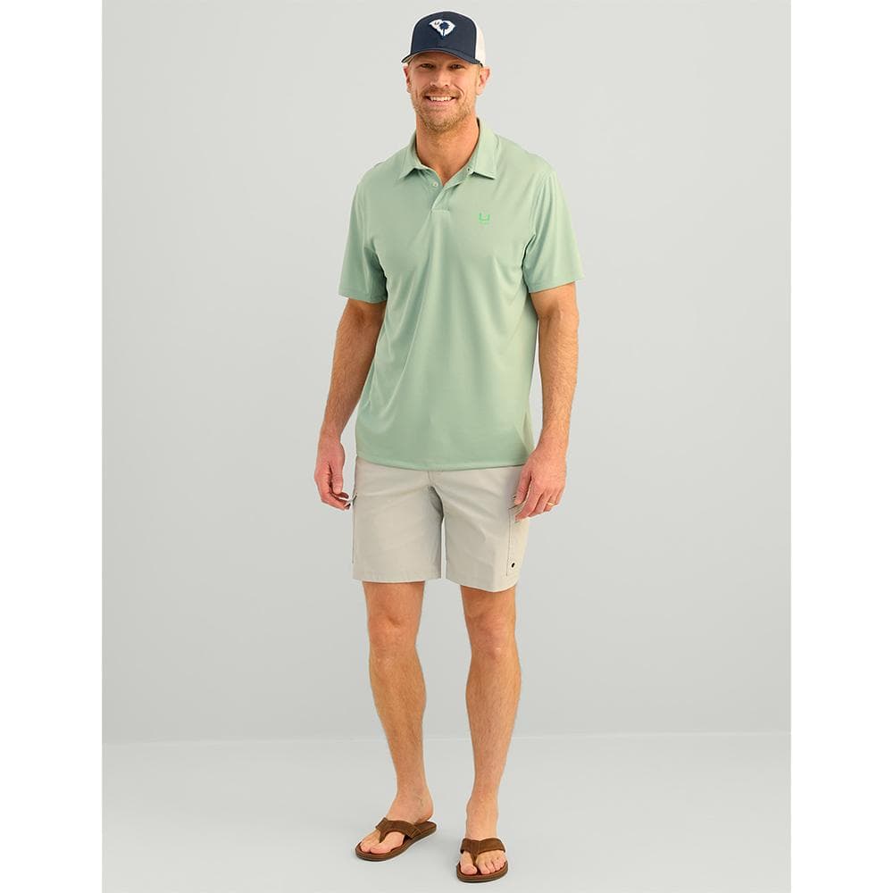 Huk Icon Polo Short Sleeve Shirt Fog Green L