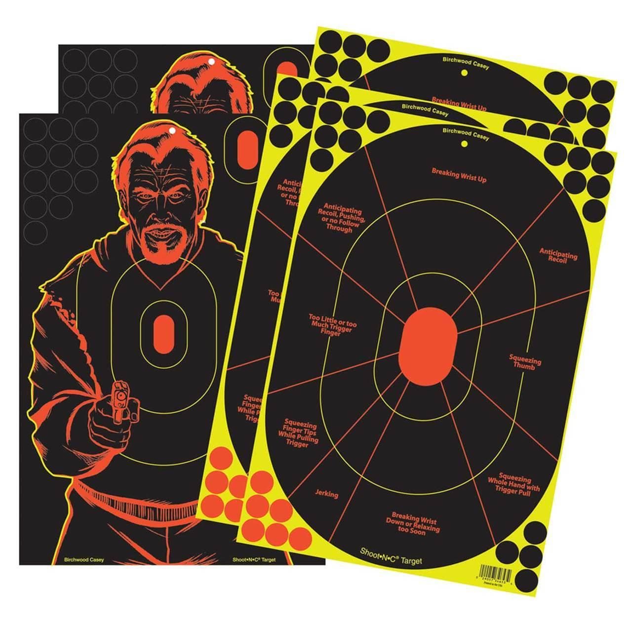 Birchwood Casey SHOOT-N-C 12" x 18" 3-Handgun Trainer & 2-Bad Guy Silhouette Target-5/ct