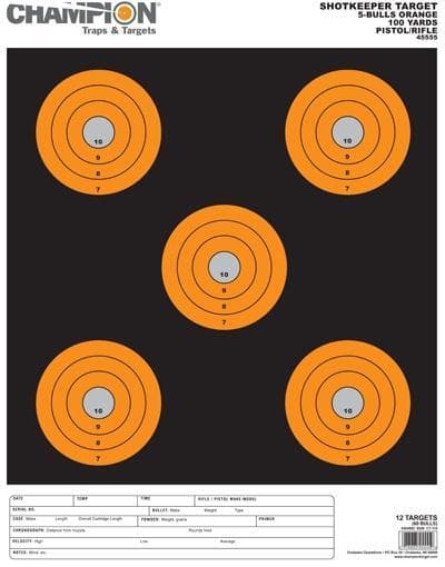 Champion Shotkeeper Targets Orange 5 Bull Large 12/Pack