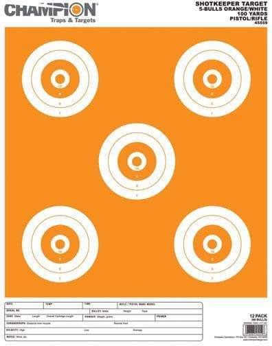 Champion Shotkeeper Targets White & Orange 5 Bull Large 12/Pack
