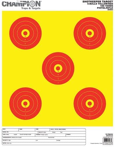 Champion Shotkeeper Targets Yellow & Red 5 Bull Large 12/Pack