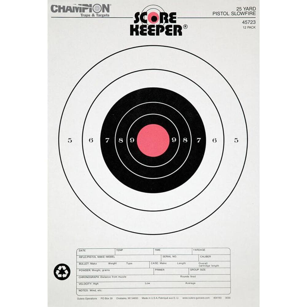 Champion Scorekeeper Targets Fluorescent Orange Bull 25 yd. Pistol Slow Fire 12/ct