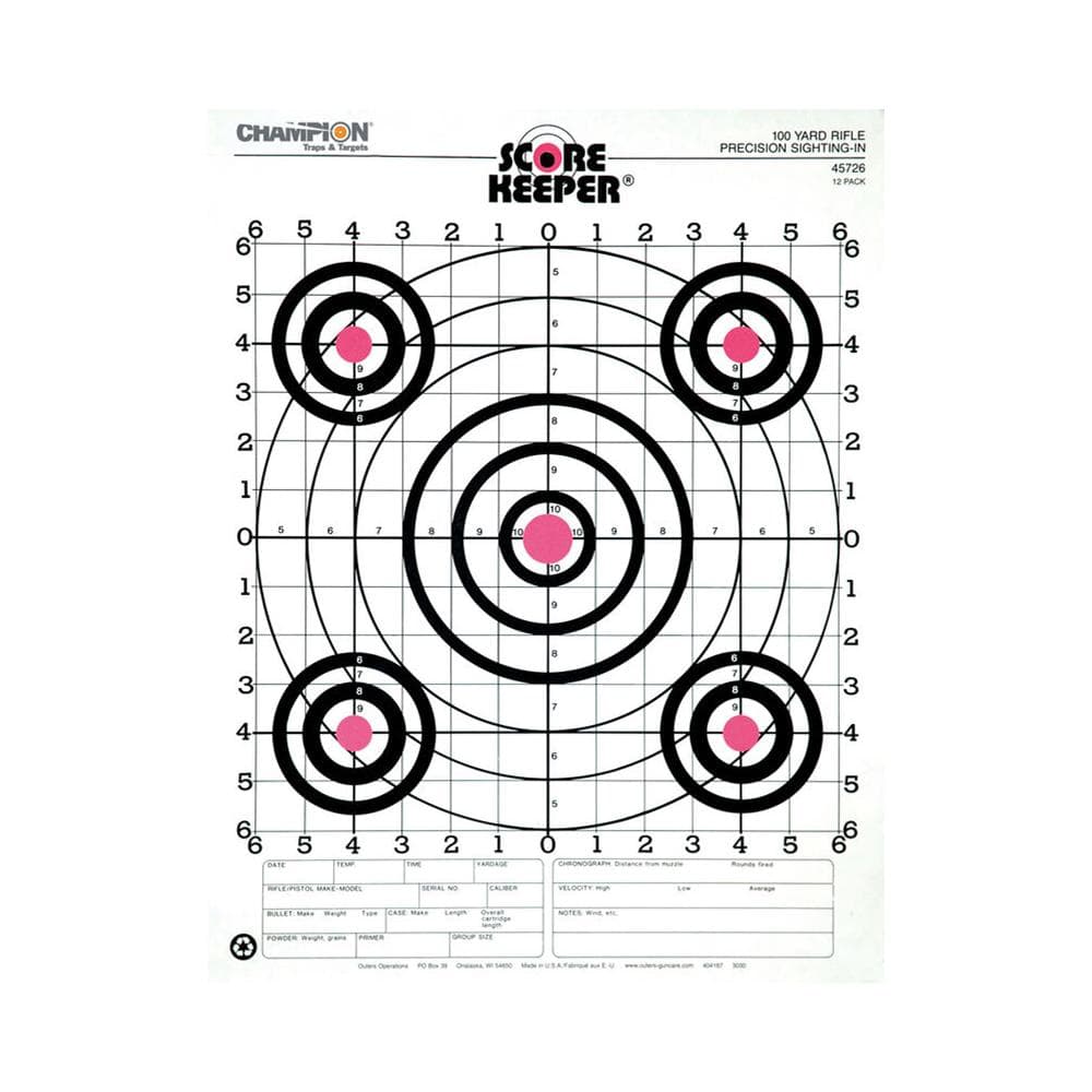 Champion Scorekeeper Targets Fluorescent Orange Bull 100 yd. Rifle Sight-In 12/ct