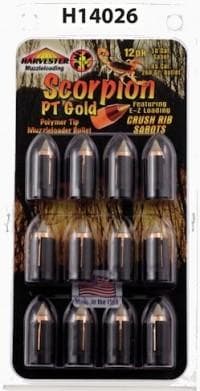 Harvester Muzzleloading Scorpion PT Gold Premium Polymer Tip Muzzleloader Bullets 50 Cal. Sabot 260 gr .451" Polymer Tip Bullet 12/pk
