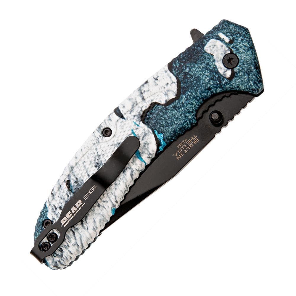 Bear & Son Sideliner Folding Knife 3-1/2" Clip Point Blade TrueTimber Rift Blue