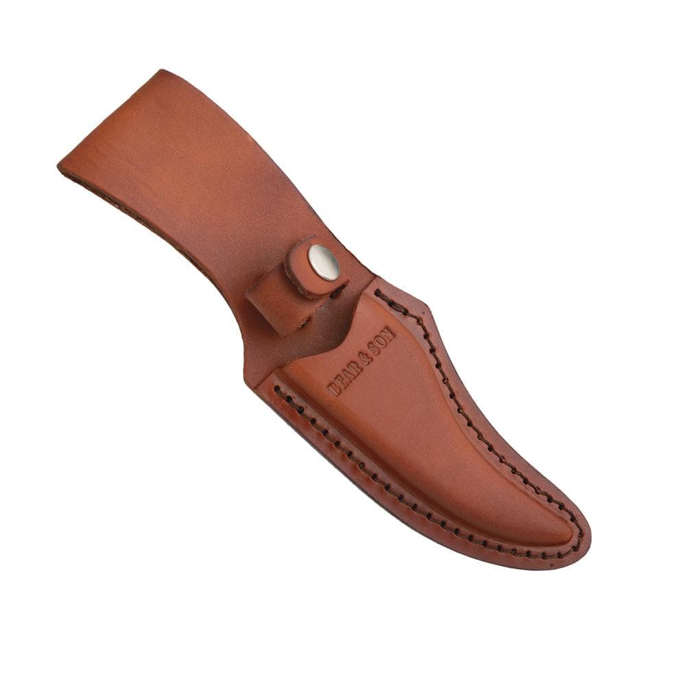 Bear & Son Upswept Skinner Fixed Knife 3-1/8" Clip Point Blade Stag Delrin with Leather Sheath