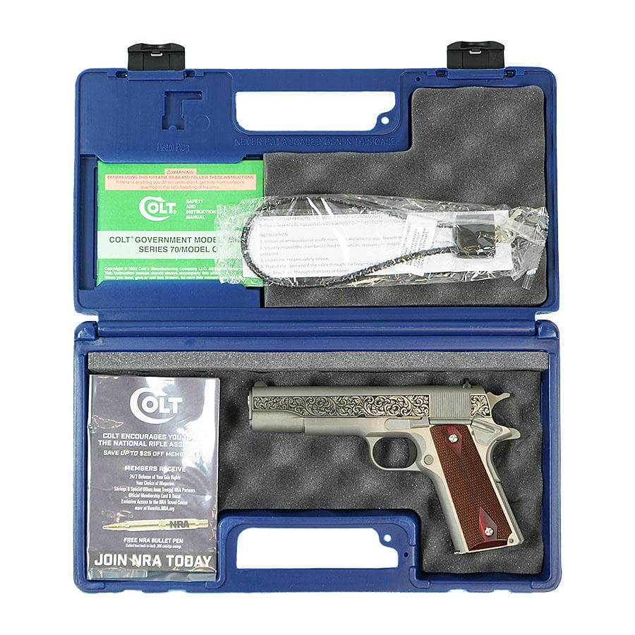 Colt Government Model "Filigree Frame and Barrel" Handgun .45 ACP 7rd Magazine 5" Barrel Stainless Frame