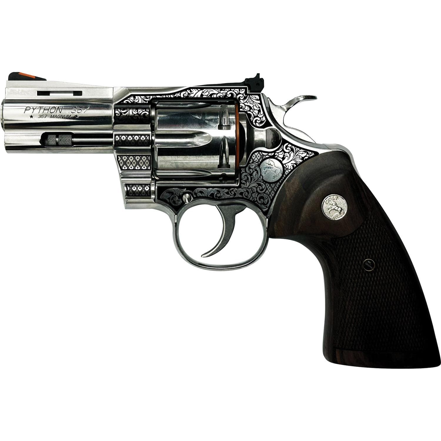 Colt Python "Filigree Frame" Handgun .357 Mag 6rd Capacity 3" Barrel Stainless Finish Wood Grips