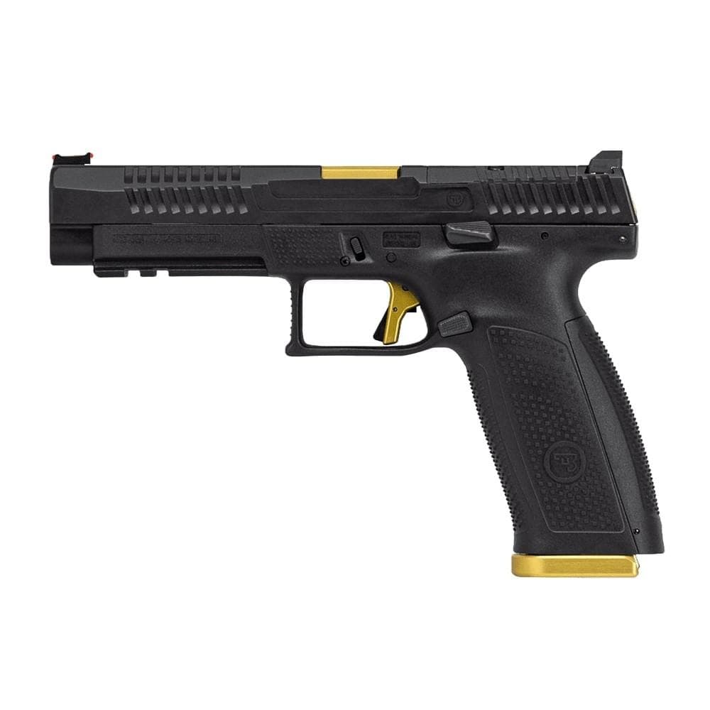 CZ USA P-10 F Competition-Ready Handgun 9mm Luger 19rd Magazine 5" Barrel Black with Gold Optic Ready Fiber Optic Front