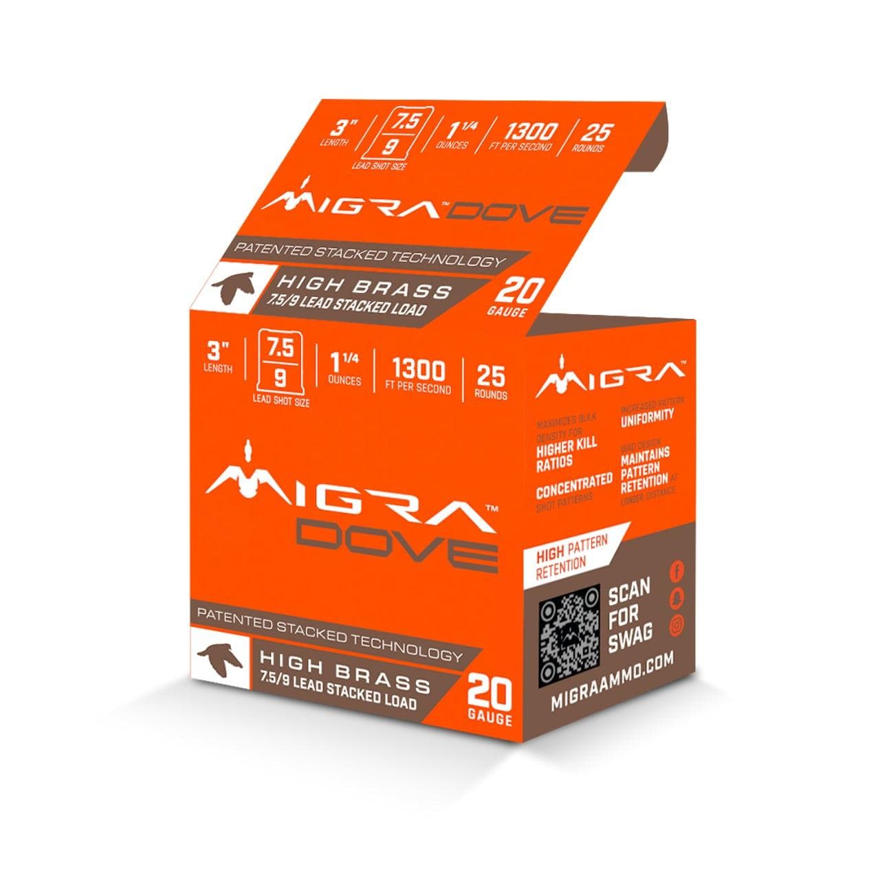 Migra Ultimate Dove Hi-Brass Lead Shotshells 20ga 3" 1-1/4oz #7.5 & 9 Shot 25/ct