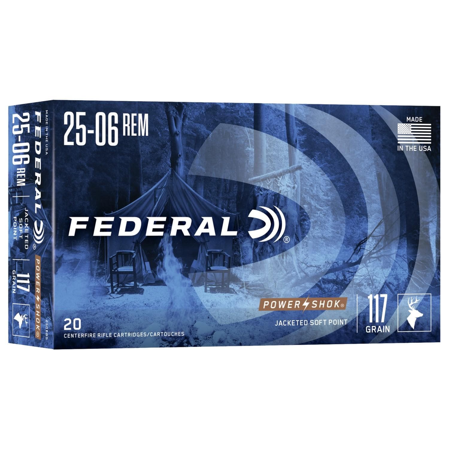 Federal Power-Shok Rifle Ammunition .25-06 Rem 117 gr SP 3030 fps - 20/ct