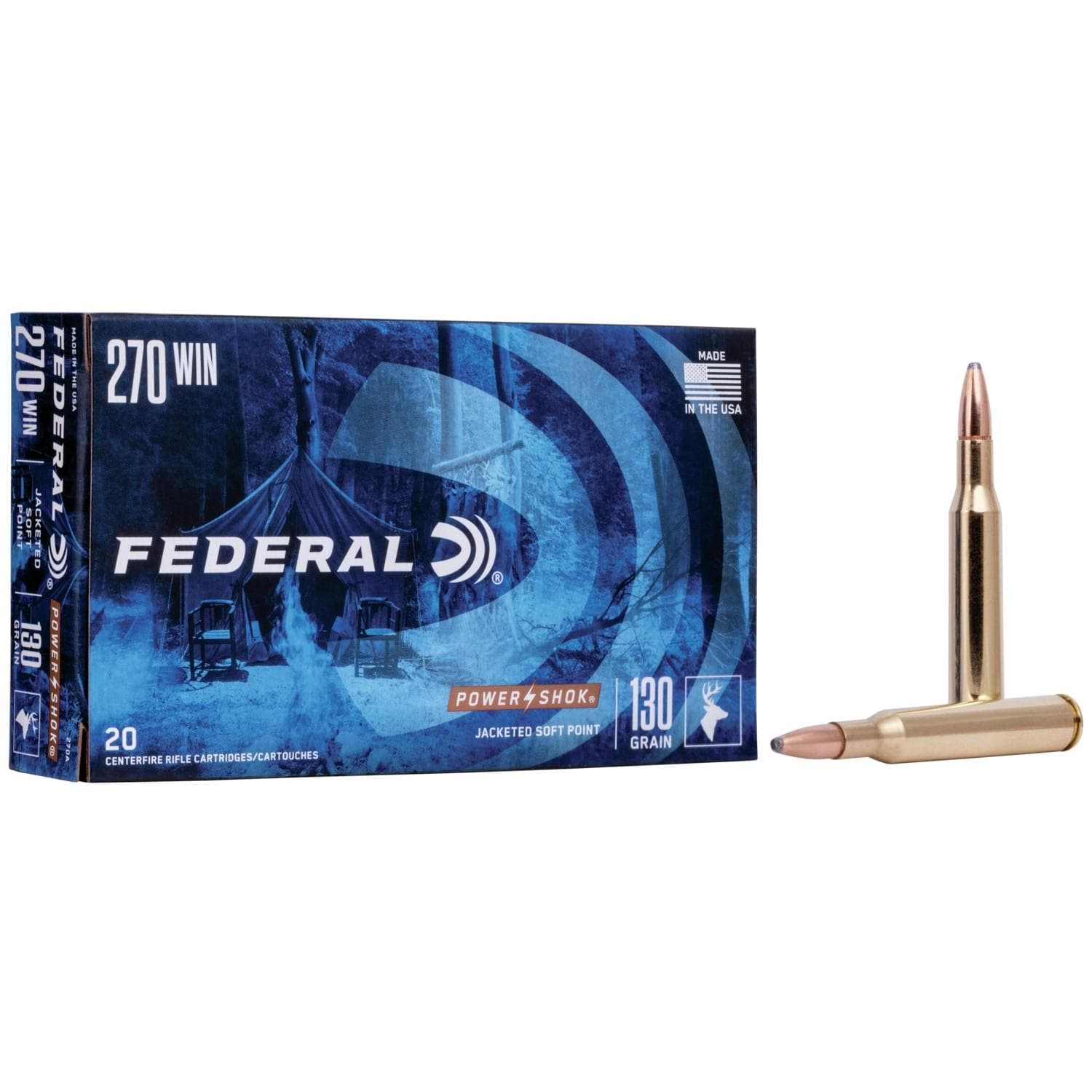 Federal Power-Shok Rifle Ammunition .270 Win 130 gr RNSP 3060 fps 20/ct